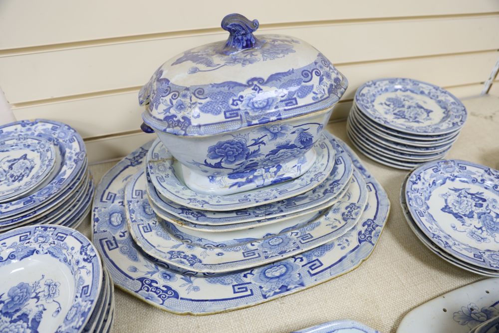 A mid 19th century Masons ironstone blue pheasant pattern 57 piece part dinner service